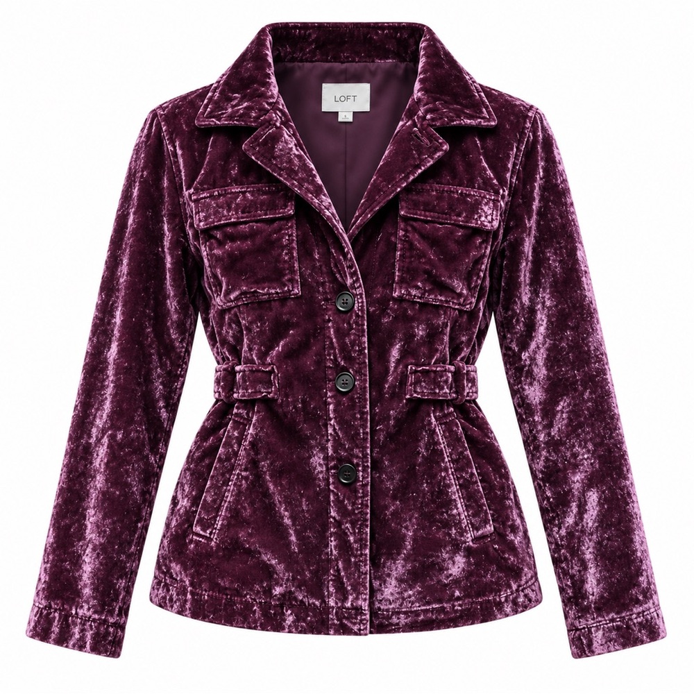 LOFT Plum Crushed Velvet Utility Jacket